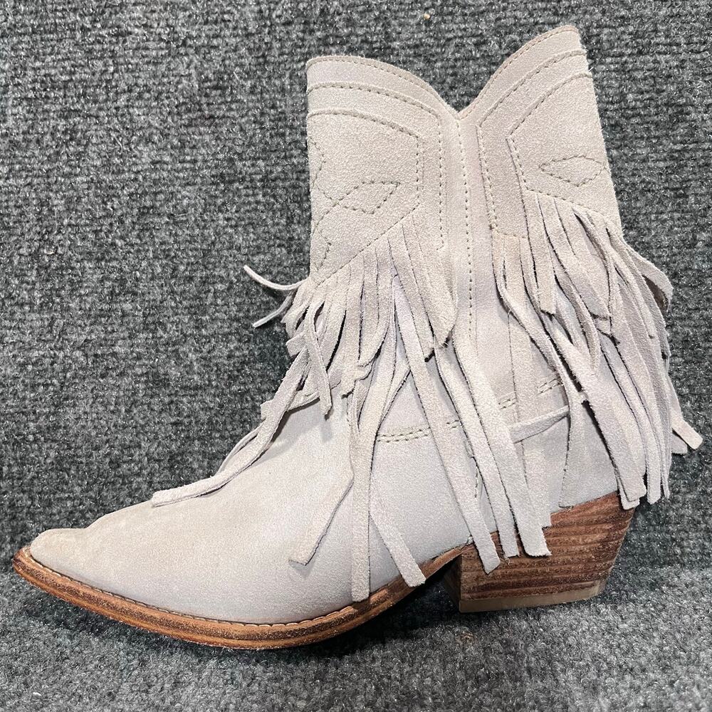 Free People Suede Fringe Western Booties Cowboy Short Boots Grey Size 7